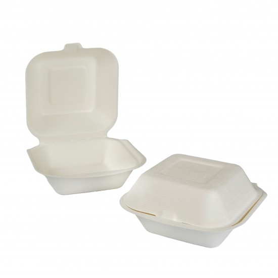 HP6 White Bagasse 5" Burger Box 10X50's