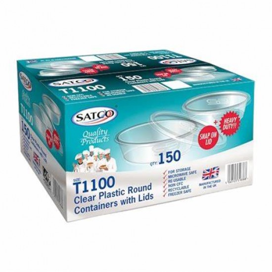 Satco T1100ml Microwave Plastic Round Containers with Lids-1x150pcs
