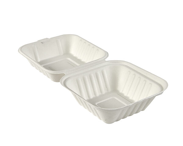 6 White Bagasse Clambshell HBB55 1X50