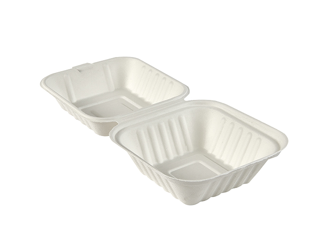 6 White Bagasse Clambshell HBB55 1X50